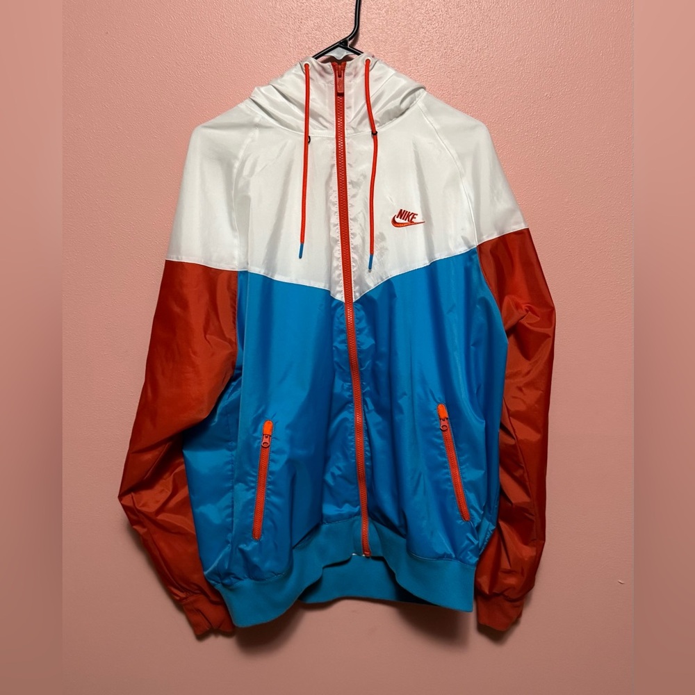 Nike Men's White, Blue, and Orange Windbreaker